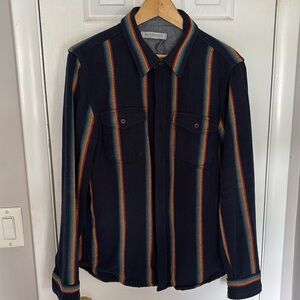 Outerknown Navy w/ colorful stripes  Casual Button Down “Blanket” Shirt